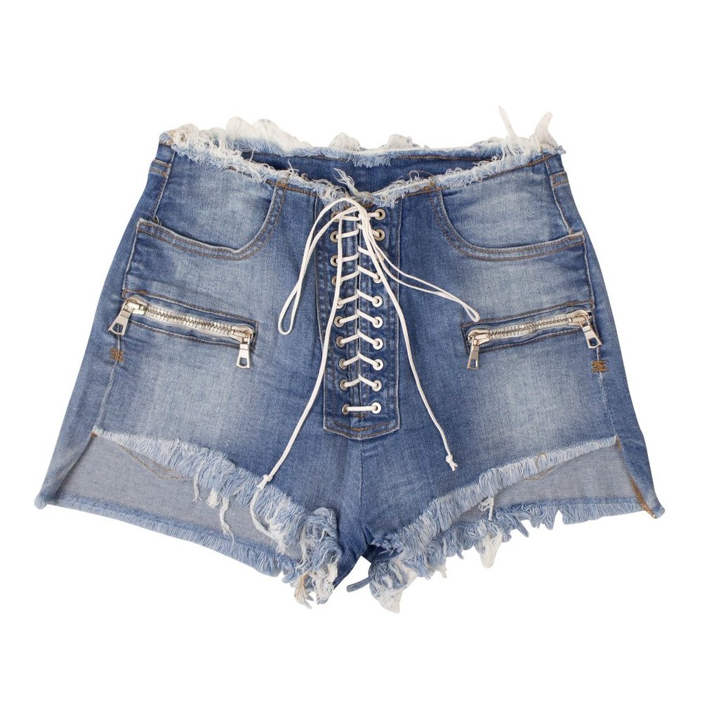 UNRAVEL PROJECT Denim Lace-Up Shorts Size 24 $735V